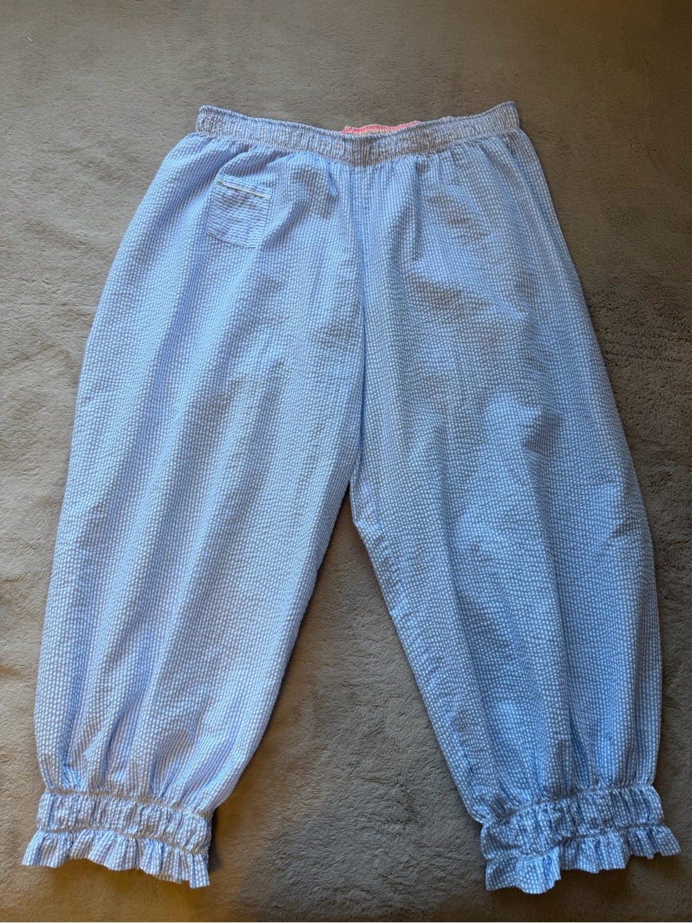 Intimately Free People Seersucker Stripe Bloomers Pants L Blue Ruffle Hem - Picture 5 of 7